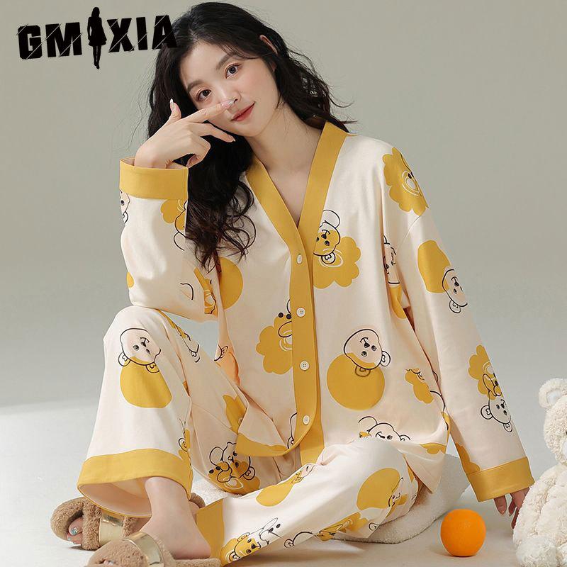 GMXIA Pajamas for Girls In Spring and Autumn Are Cute and Casual. They Are Long-sleeved and Long-pants Home Wear That Can Be Worn Over Two Sets