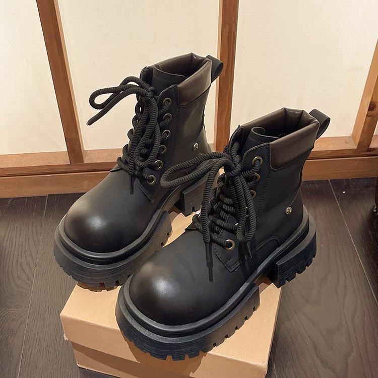 Šněrovací boty Dámské Módní a Pohodlné Podzimní Retro Silná Podrážka Velká Špička Pracovní boty