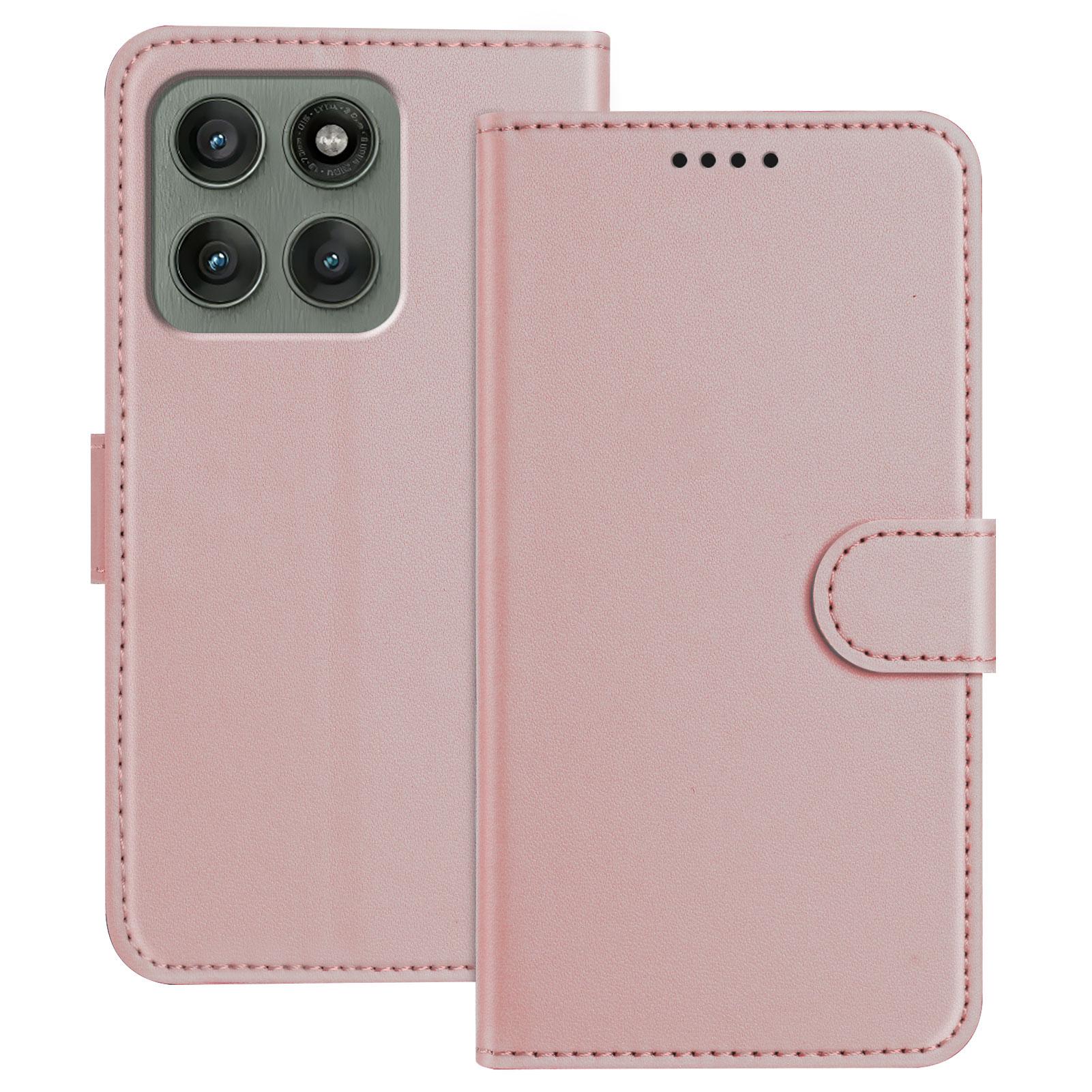 

For Motorola Edge 60 Pro 5G Leather Case Wallet Stand Solid Color Anti Drop Phone Cover Rose Gold