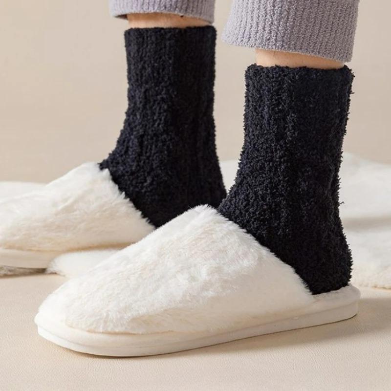 Șosete de dormit pentru podea acasă, toamnă iarnă, șosete pentru femei, îngroșate, termice, din lână corali, șosete din catifea, bărbați, super calde, pufoase, ciorapi simple