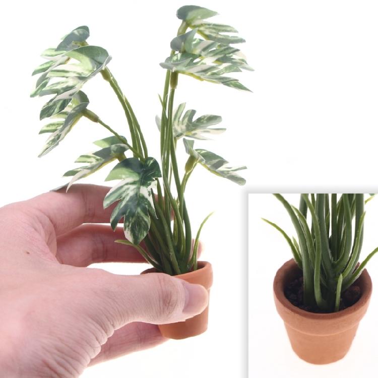 White Variegated Monstera Artificial Foliage For Miniature Dollhouses Decorative Setup