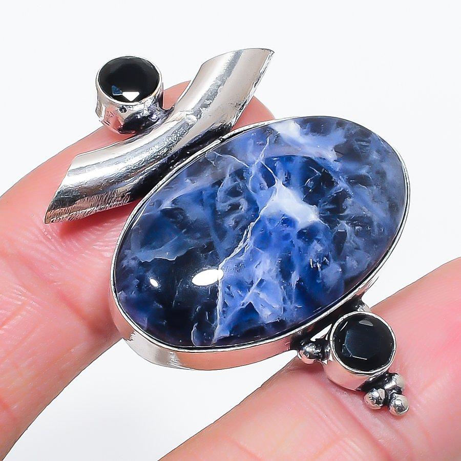 Natural Sodalite, Spinel Gemstone 925 Sterling Silver Jewelry Pendant 1.77" e5I35