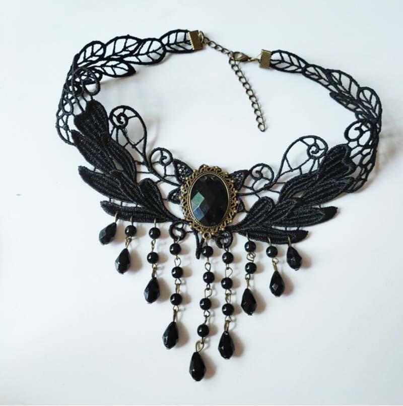 Handmade Black Lace Crystal Clavicle Necklace - European & American Popular Jewelry