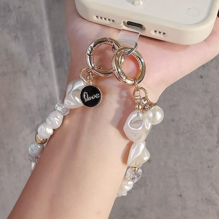 Pvc Phone Lanyard With Pearl Pendant And Crystal Beads For Men And Women