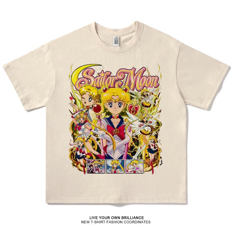 Sailor Moon T-shirt Men's and Women's Summer Cartoon Print Top Oversize T-shirt Loose Cotton Short Sleeves