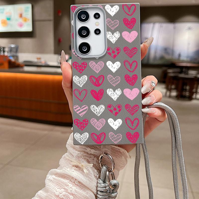 

Розовый узор в виде сердец любви тонкий матовый чехол для Samsung S25 S24 FE S23 Ultra S22 S21 A16 A56 A55 A36 ремешок через плечо противоударный мягкий чехол для телефона из ТПУ Samsung A52 / A52S серый