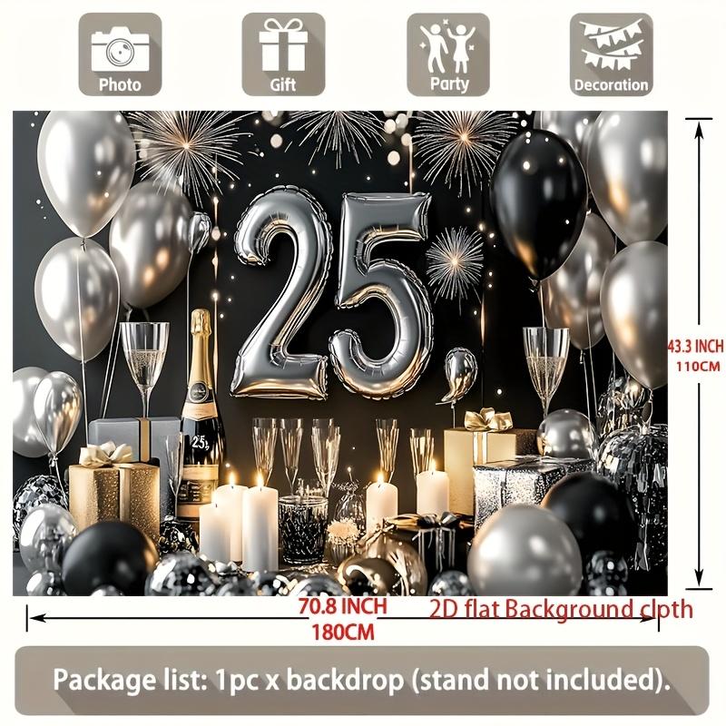 One 2D flat silver 25th anniversary party polyester background decoration suitable for party background decoration