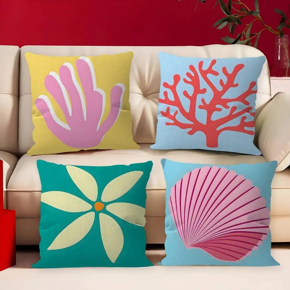 Home Decor Oceaninspired Cushion Covers with Floral Shells Pattern Cushion Cover Suitable for Sofa Bedroom Car Pillow Cover