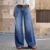 Damen Mid Rise Weite Bein Jeans Bestickte Denim Hose Elegante Streetwear Lange Hosen