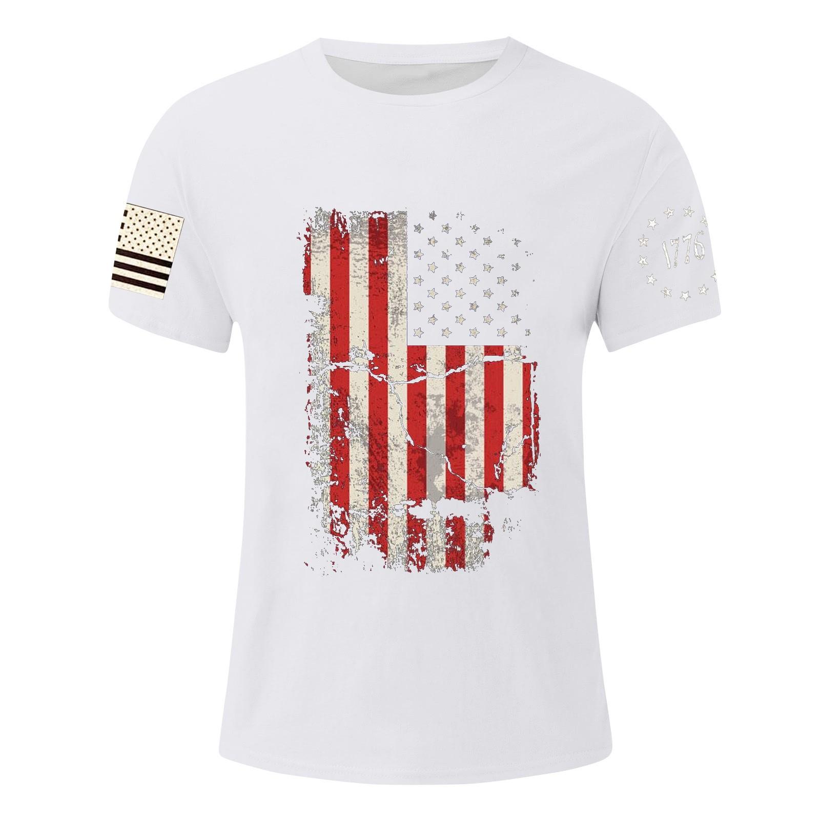 

Мужская футболка с принтом ко Дню независимости, мужской свободный повседневный топ с короткими рукавами XL белый