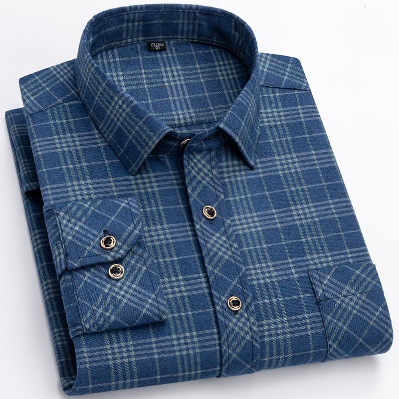M-6XL Men's Pure Cotton Flannel Shirts Long Sleeve Single Pocket Casual Plaid Thick Soft Cozy Brushed Shirts Blouse Men Clothing