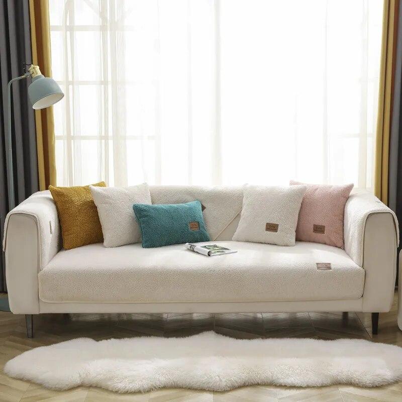 Lamb Velvet Sofa Cushion Anti-skid Sofa Cover Nordic Simple Winter Warmth Warming Thickened Plush Cushion Cover