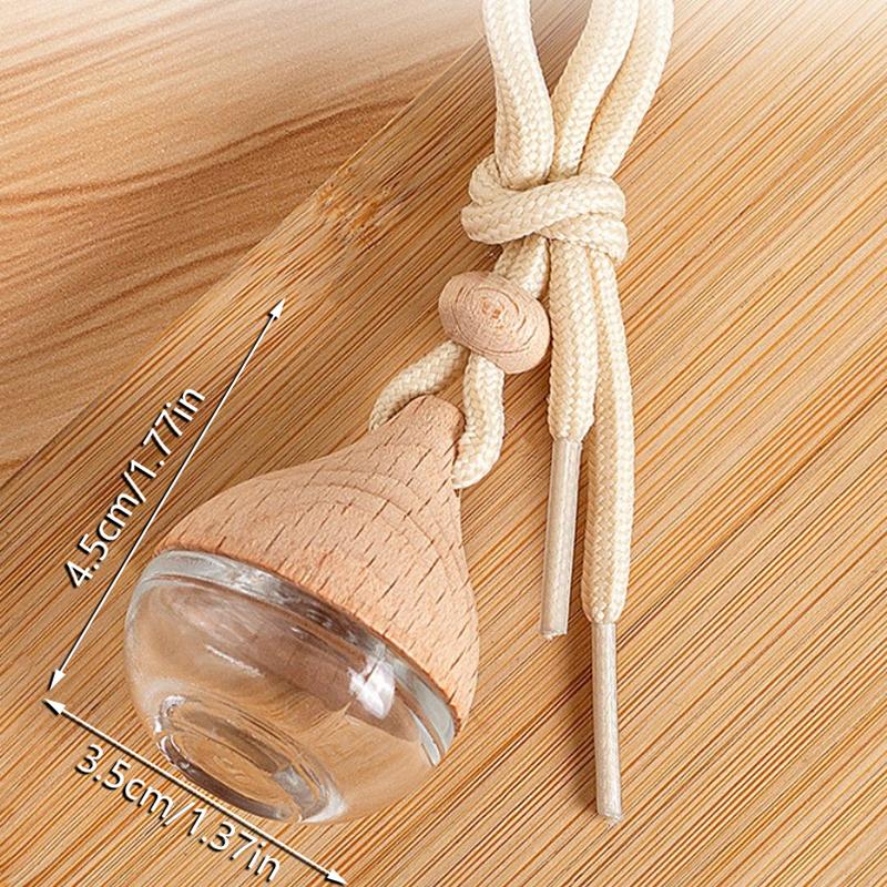 5 ml leerer Anhänger Auto Parfüm gefrostet Mini Parfümflaschen mit Holzdeckel Milchglasflasche ätherisches Öl Behälter tragbar