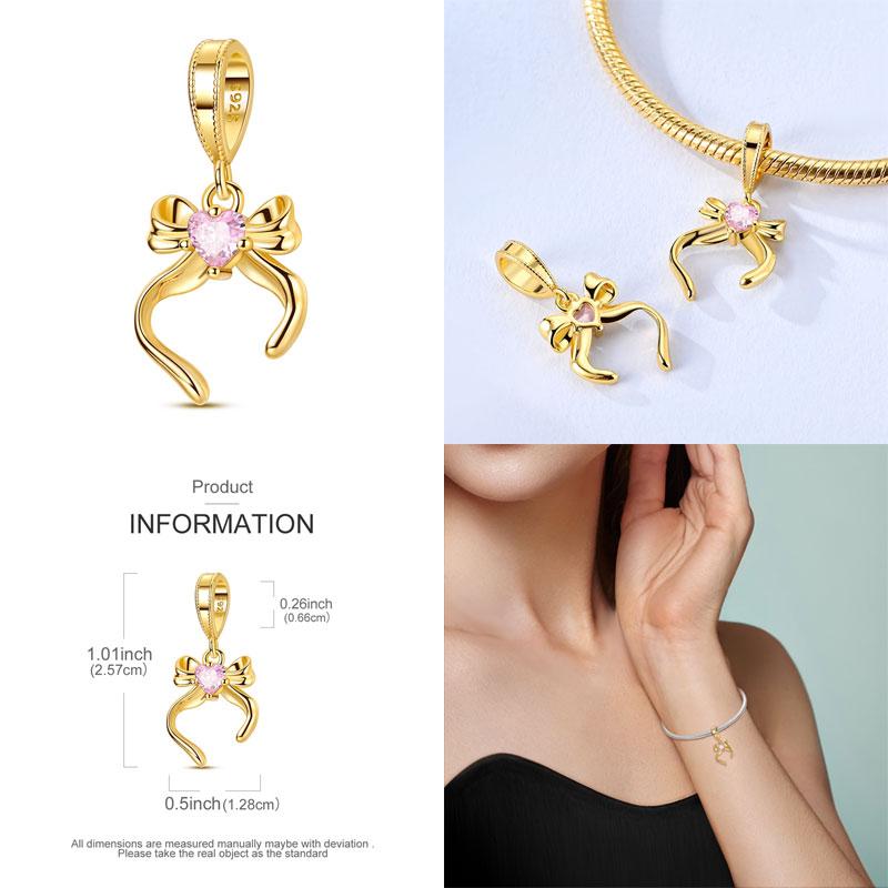 Original 100% Copper Bow Girl Heart Charms Cat Paw Safety Chain Fit Pand Bracelet Diy Jewelry Making Women'S Gift