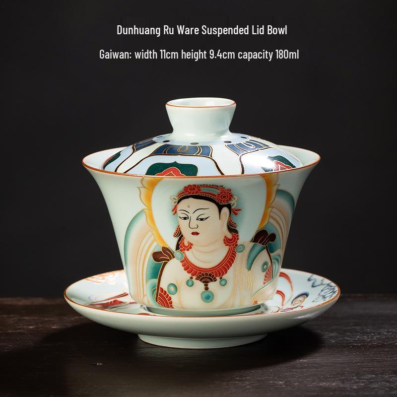 Rotating Sancai Gaiwan: Enamel Color Mutton Fat Jade Porcelain Tea Bowl with Lid for Kung Fu Tea Brewing.