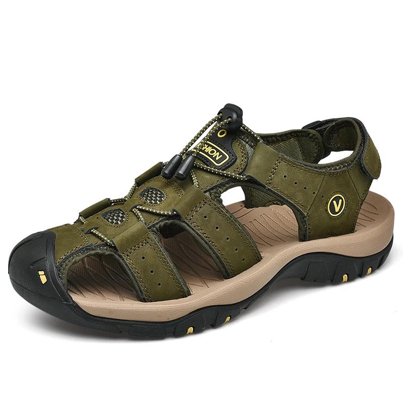 Men's Leather Sandals Summer Shoes Mens Sandals Fashion Casual Outdoor Beach Slippers Breathable Wading Shoes
