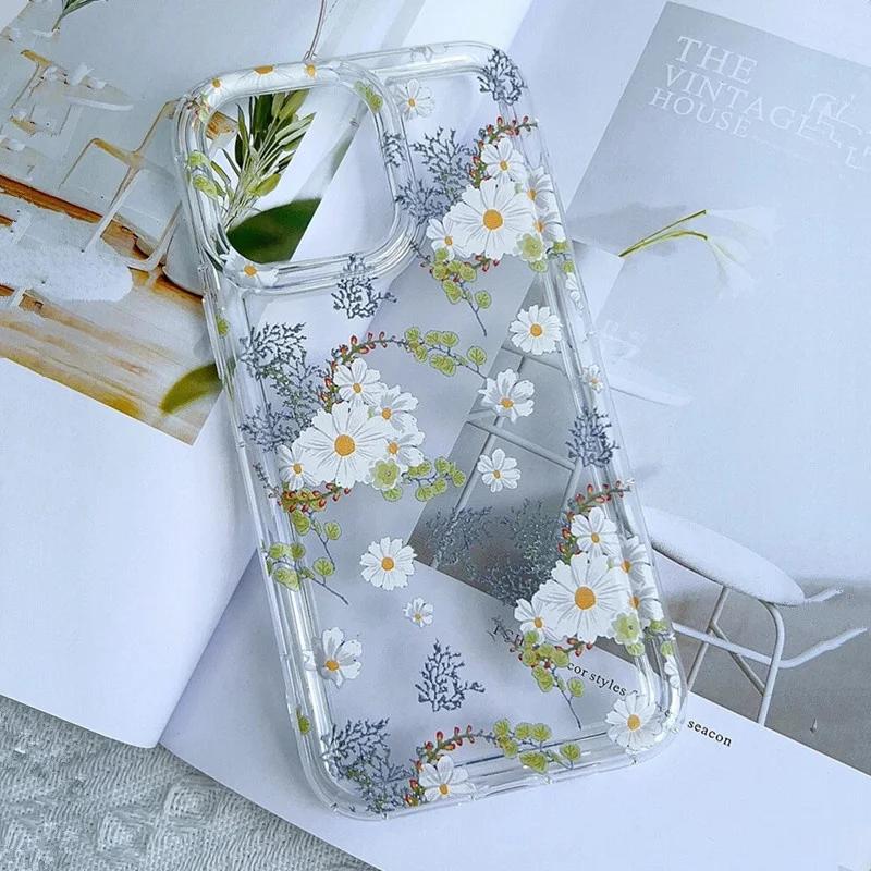 Floral Flower Sunflower Painted Clear Phone Case For iPhone 14 11 15 Pro Max 12 13 XR X XS SE  7 8 Plus Cases Airbag Cover