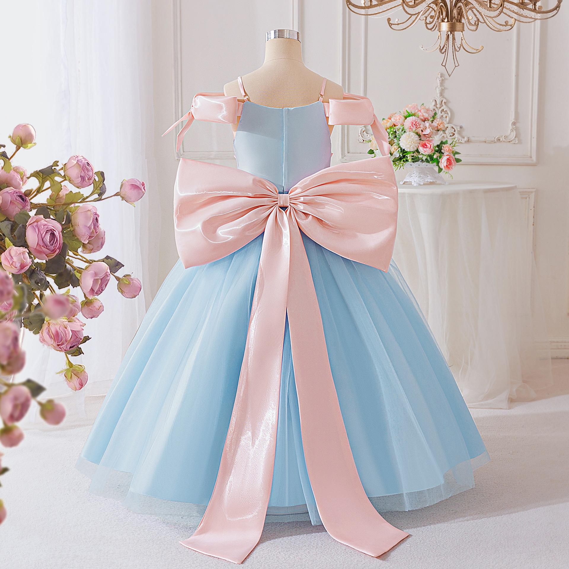 

Платье принцессы для девочки на свадьбу, летнее, детское, формальное, с бантом, длинное, для школы, вечерней вечеринки, детская новогодняя одежда LP656 150 синий