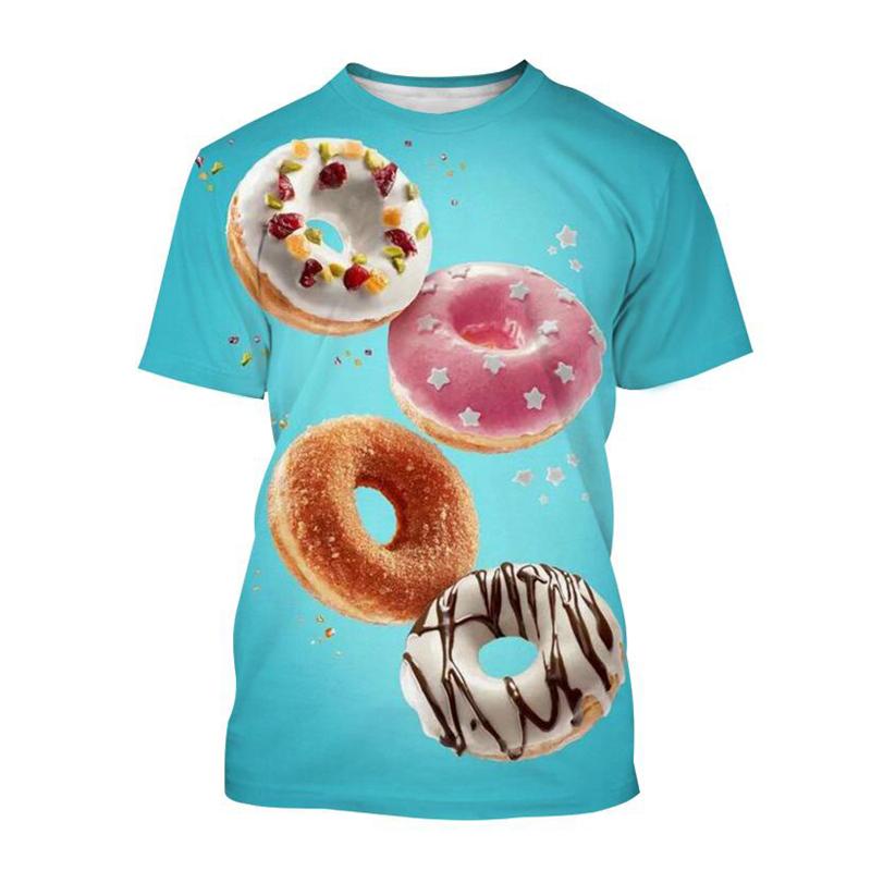 

Футболка с милым принтом пончиков 3D, футболка с рисунком шоколадного пончика и еды для мужчин, повседневные футболки Harajuku с короткими рукавами и круглым вырезом 4XL