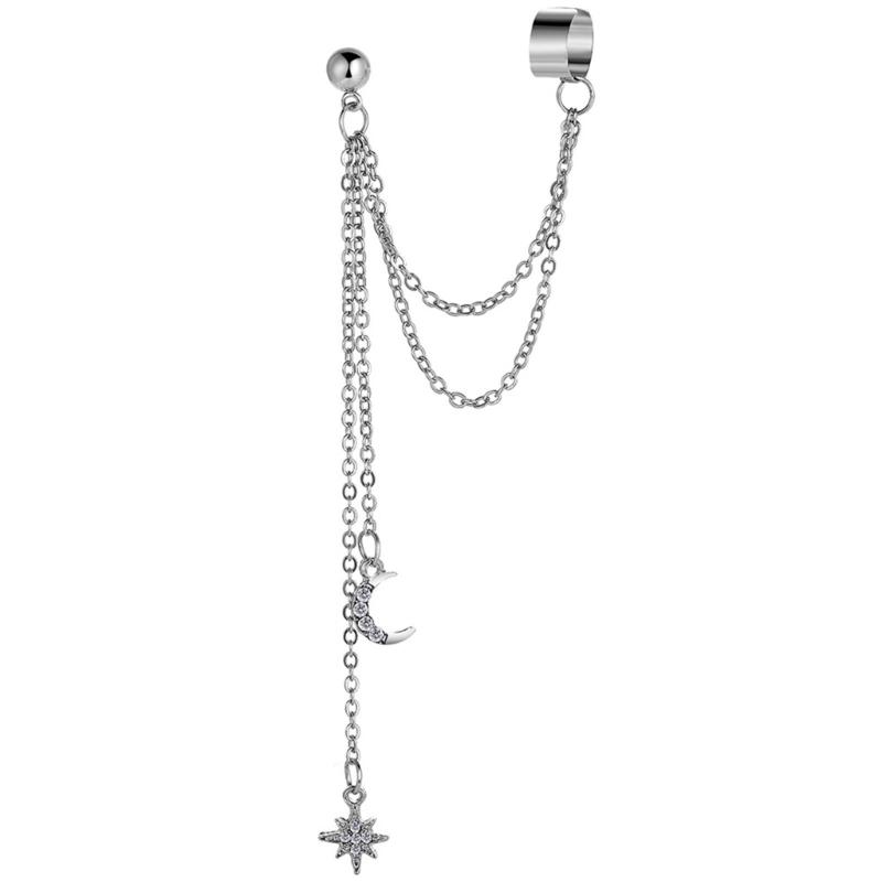 

Trendy No Pierced Ear Clip For Women Girls Alloy Moon Star Dangle Earrings Jewelry Gift Stylish Ear Hook Accessories