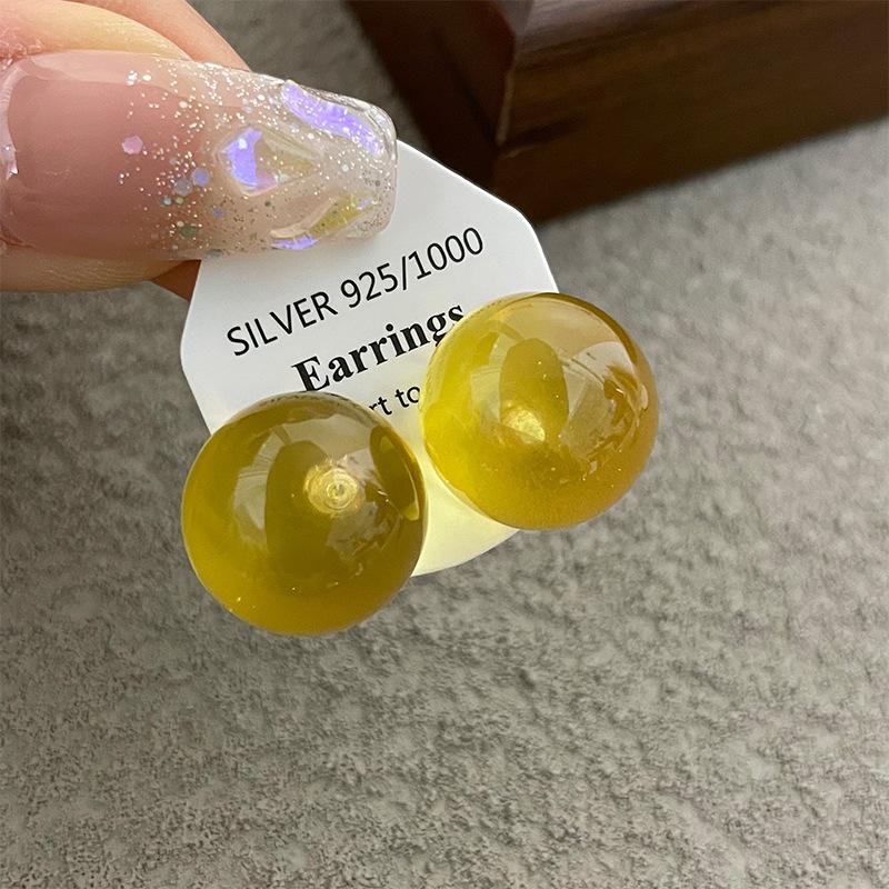 Korean version of dopamine color spherical earrings women's new fashion resin stud earrings sweet and cute round bead earrings