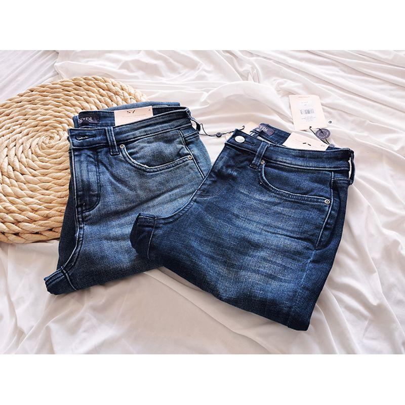 20% off for 2 Pieces Accessible Luxury Level Spring and Summer Blue Straight-leg Cropped Girlfriend Loose High Waist Straight Pants