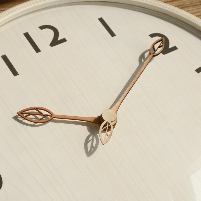 12inch Ultra-Quiet Wooden Wall Clock Nordic Style Simple Home Bedroom Leaf Pocket Watch for Living Room Wooden Wall Clocks
