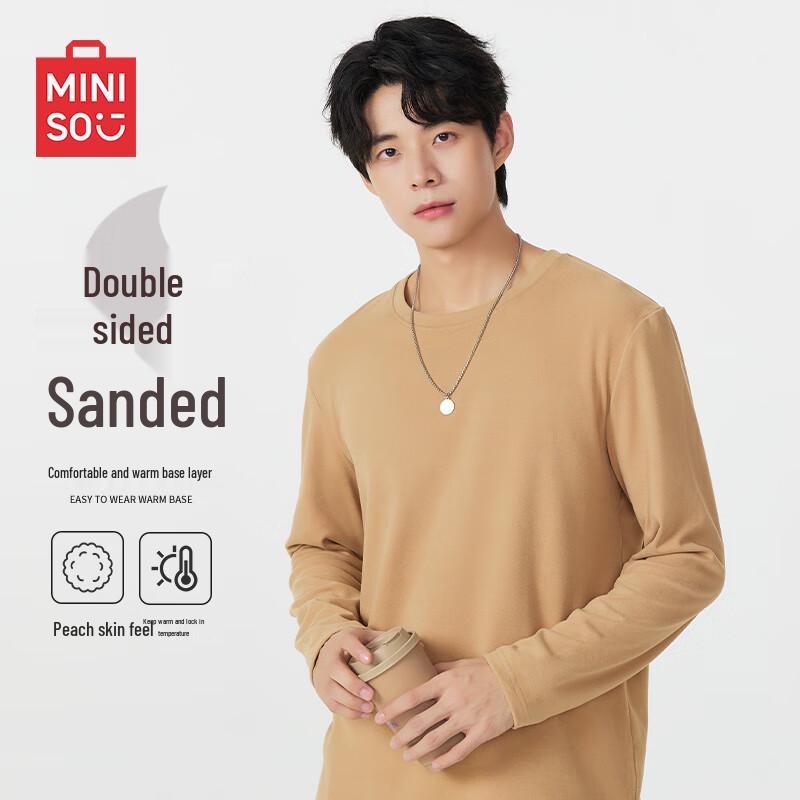 MINISO Men s Warm Fleece Long Sleeve Crew Neck T-Shirt XL