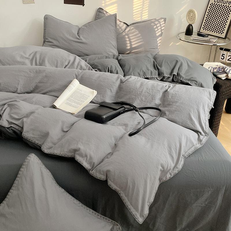 Solid Color Soft Duvet Cover Set Skin Friendly Washable Cotton Queen Bedding Set with Comforter Cover Bed Sheet and Pillowcases