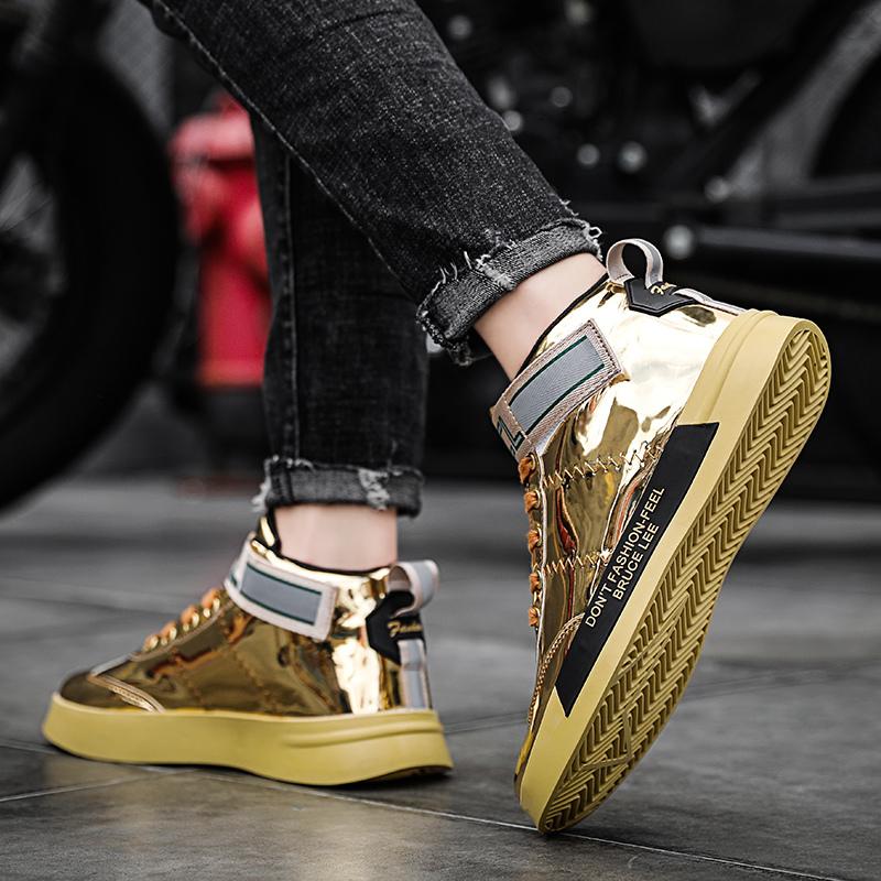 Hot Fashion Glitter Mens Golden Shoes Luxury Brand Sneakers Men Hip Hop Designer Skateboard Shoes Casual High Top Sneakers Male