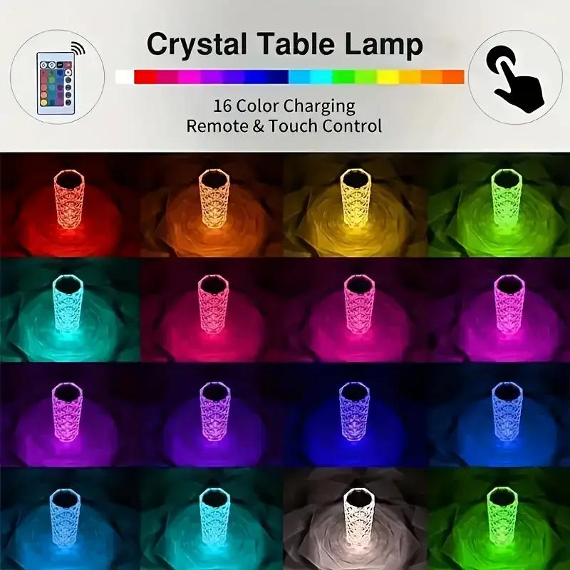 Crystal Rose Table Lamp, Remote Control & Touch Bedside Lamp, LED Night Light, Dimmable Bedside Lamp, USB Rechargeable, for