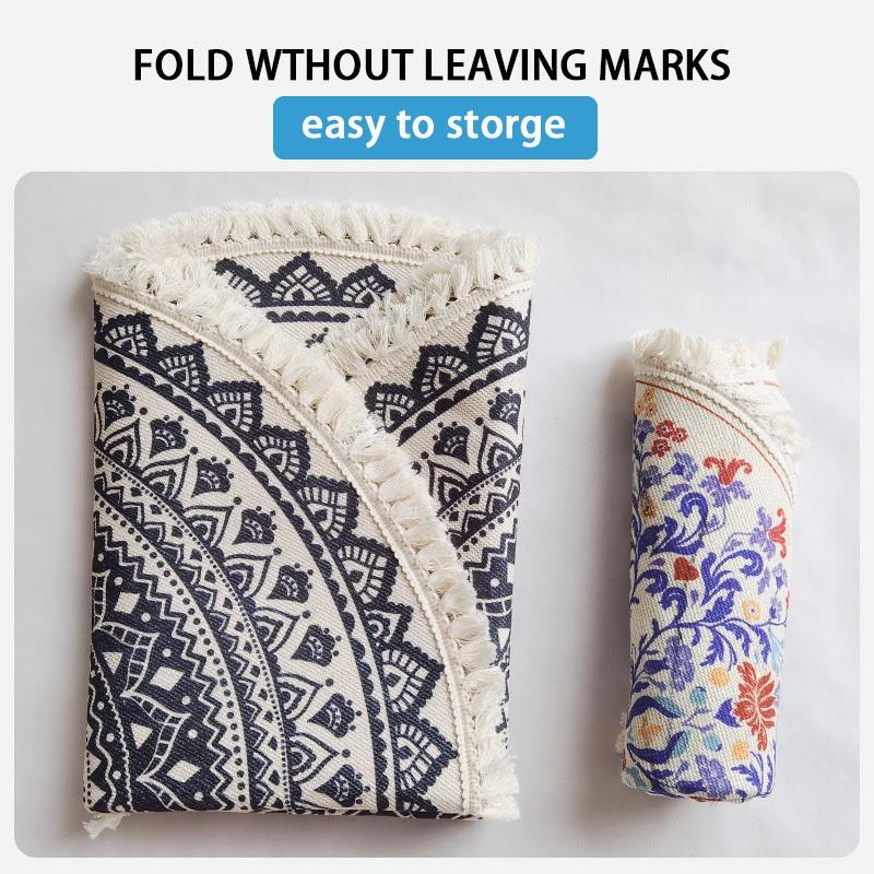Retro Boho Rund Teppe med Dusk Dør Gulvmatte Bomullslinteppe Home Decor