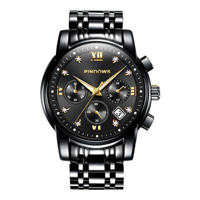 PINDOWS Luxuriöse analoge Quarzuhr mit großem Zifferblatt und Datum, wasserdicht, modische Business-Uhr, Edelstahl, klassische Uhr, leuchtender Kalender, Herren