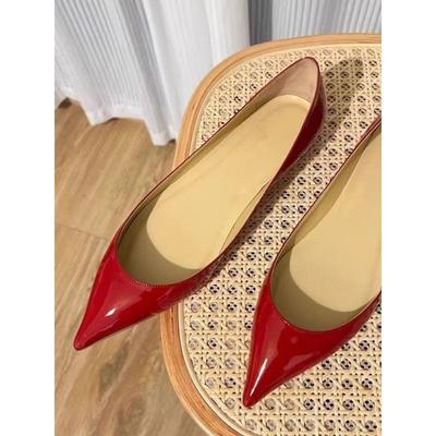 Patent Leather Flats Pointed and Shallow Mouth 2025 Spring New Flat Heel Inner Height Increase Sexy Soft Leather Nude Black Single Shoes Women