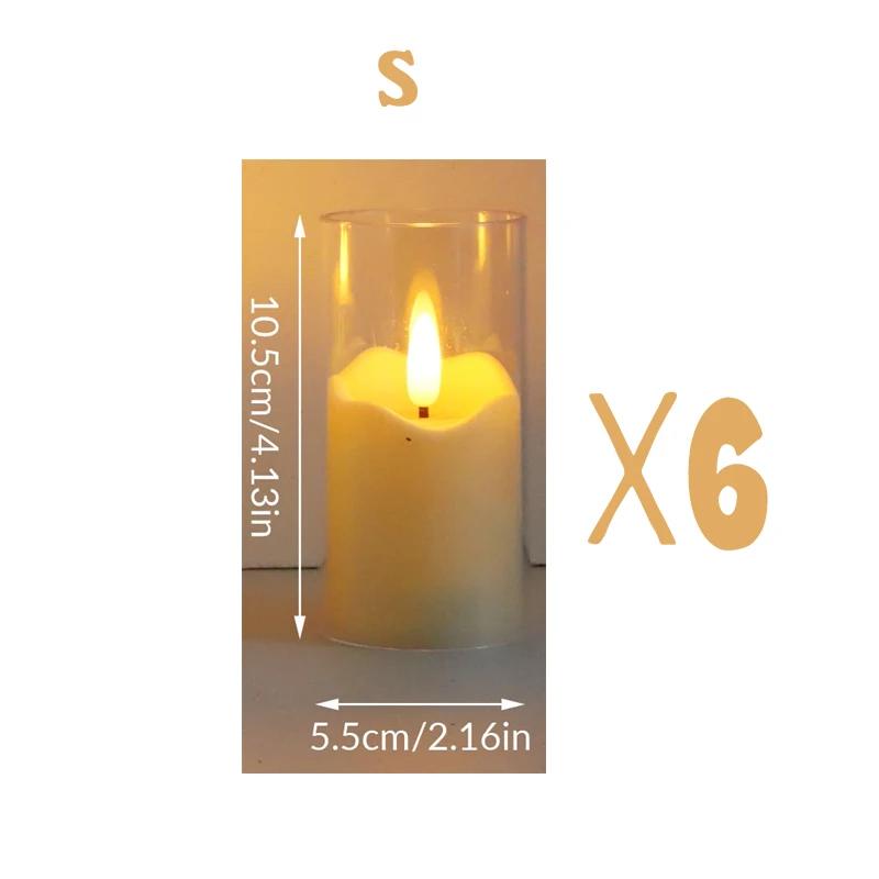 

6 шт. светодиодные беспламенные электрические свечи лампа акриловое стекло батарея мерцающая поддельная свеча чайная оптом для свадьбы Рождество