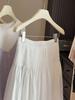 Elegant High-Waisted Lace Trim Patchwork White Skirt for Women