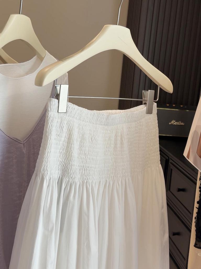 Elegant High-Waisted Lace Trim Patchwork White Skirt for Women