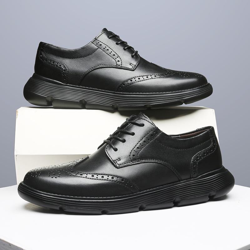 Men's British Style Genuine Leather Lace-up Shoes, Non-Slip & Breathable, Soft Sole, Large Sizes 45-50.