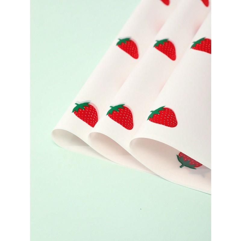20-Pack Cartoon Strawberry Print Waterproof Floral Wrapping Paper, Semi-Transparent Bouquet Sheets for Weddings & Gifts, Back To School Valentine Day
