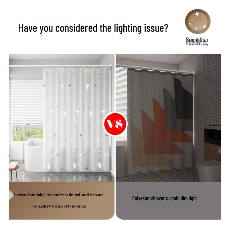 Yicang Waterproof Shower Curtain with Telescopic Rod, Star River Design