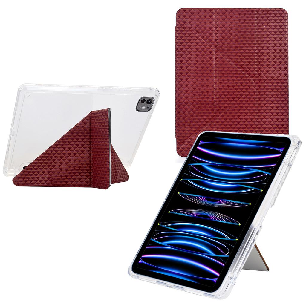 Tablet Case For iPad Pro 12.9 (2022)/(2021)/(2020)/(2018),Y-Fold Stand Pyramid-Patterned Leather+Clear Acrylic Cover with Pencil Holder