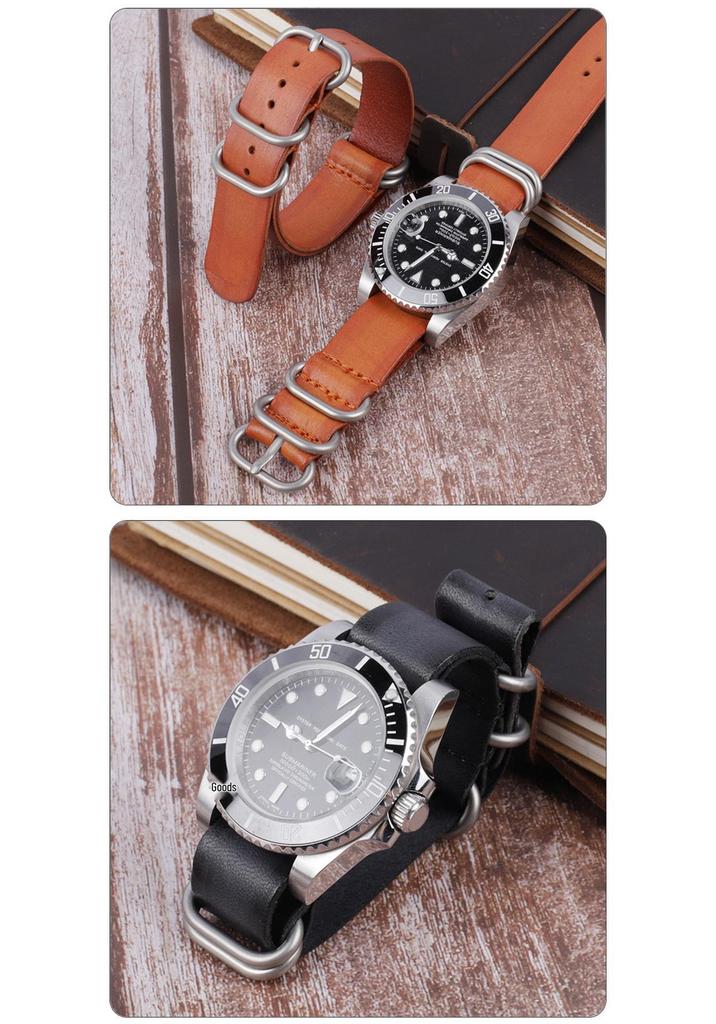 Handmade Retro Wiped Color Genuine Leather Watch Strap, 20/22mm