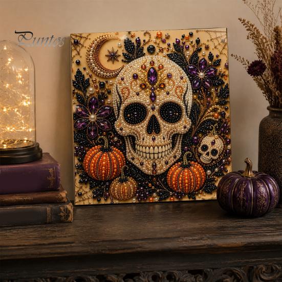 Pumpkin Wall Art Ghost Faux Pearl Kit, Halloween Painting DIY Autumn Home Decor 3D Spooky Skull Craft Kit for Adults Beginners, Fall Handmade