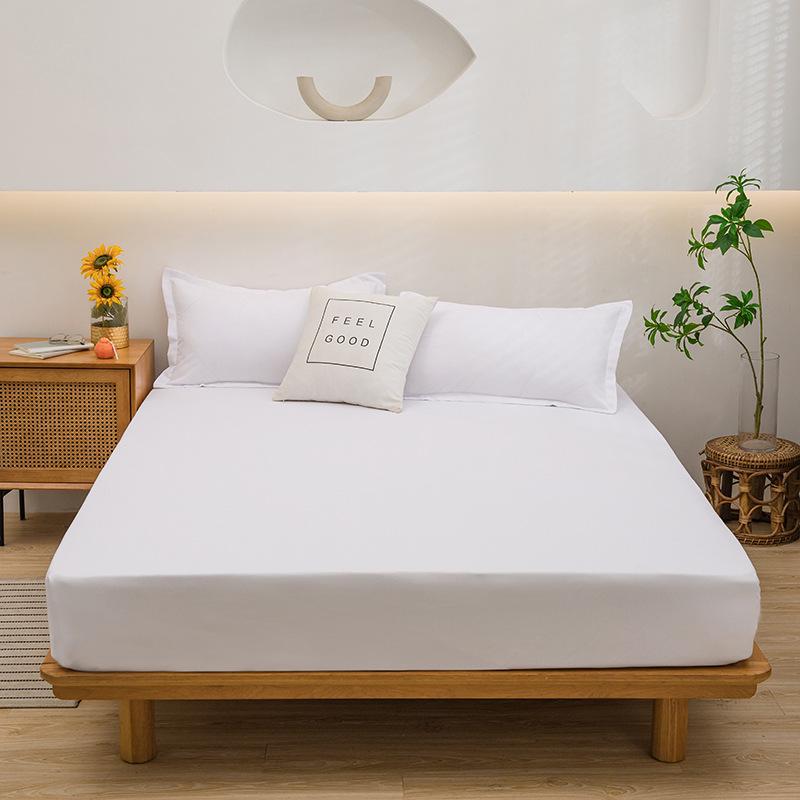Solid Color Washed Cotton Fitted Sheet with Non-Slip Feature and Pillowcase