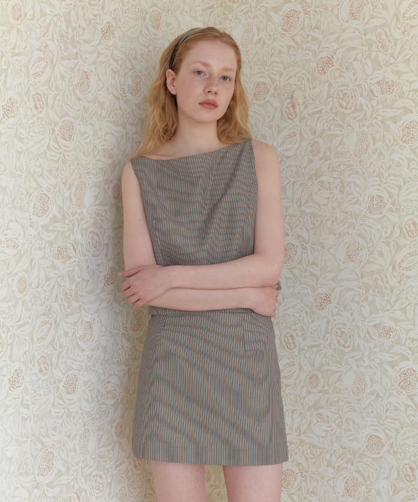 Assenti Striped Mini Skirt_Blue