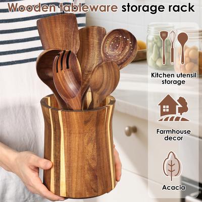 360° drehbarer Utensilienhalter Holz Küchengeschirr Aufbewahrungshalter Rutschfester Arbeitsplatten-Organizer für Heimkochwerkzeuge Organizer