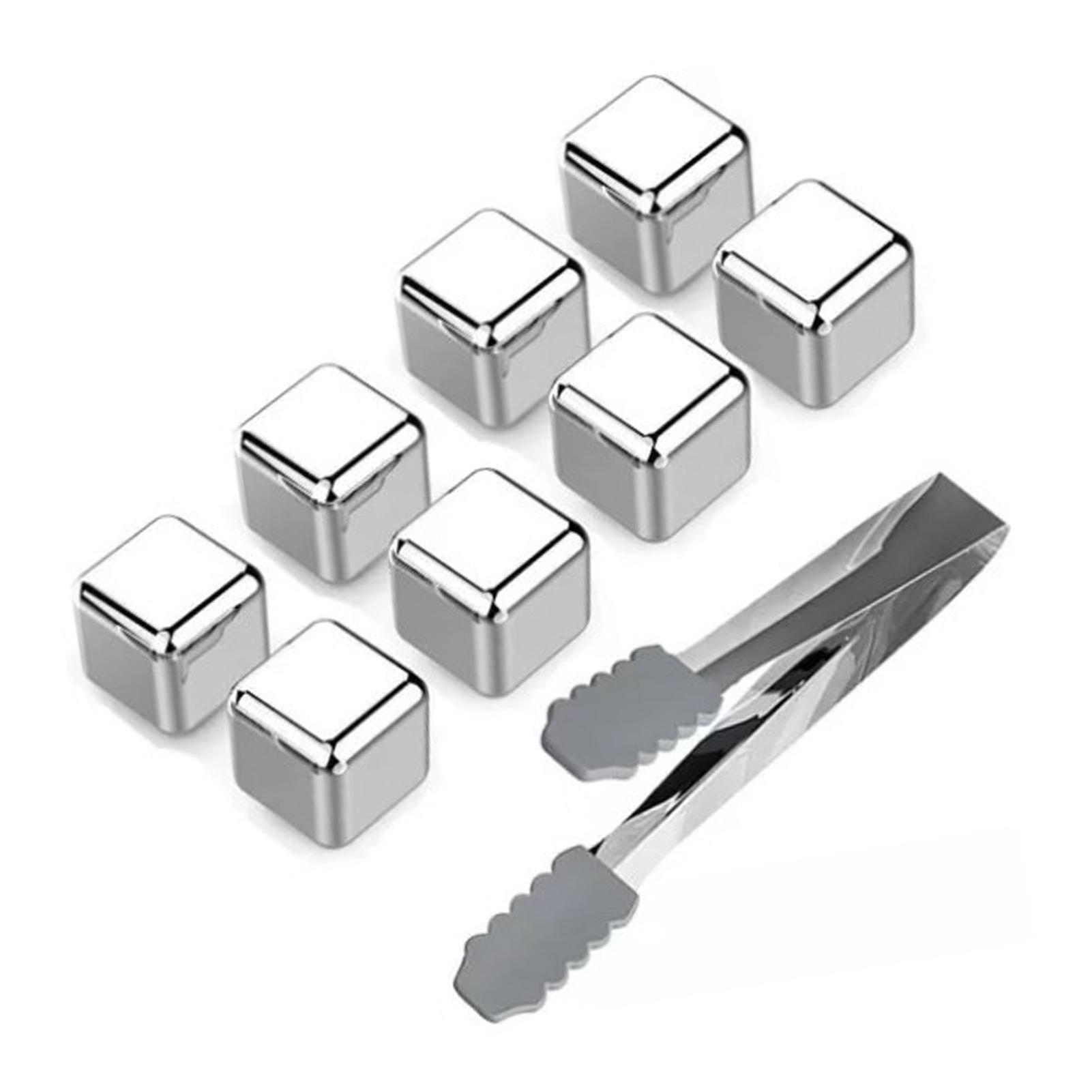 

8 шт. Металлические кубики льда 304 нержавеющая сталь с щипцами для льда Широко используются камни для виски для охлаждения виски и напитков