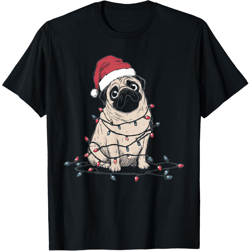 Christmas Crew Xmas Puppy Small Dog Funny Christmas Pug T Shirts Men Streetwear Tee Shirt Short Sleeve Unisex Loose Clothing
