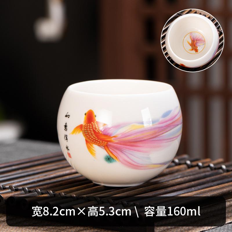 Suet jade porcelain master cup single cup like a duck to water Chinese ceramic tea personal tea cup business gifts