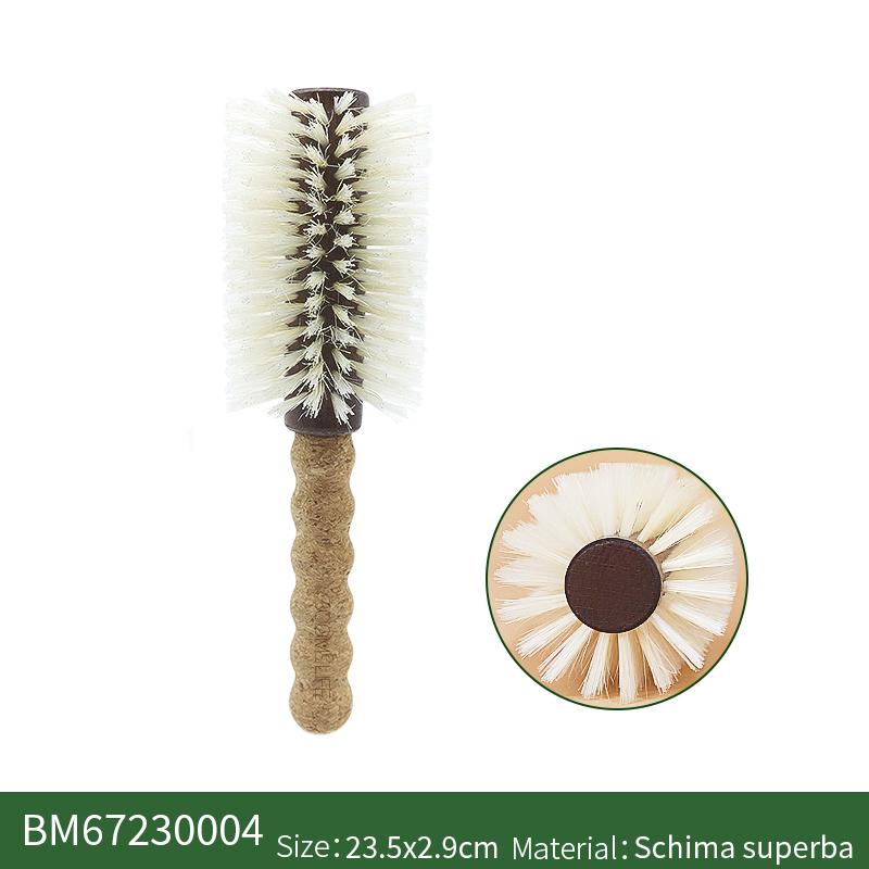 Personalized Boar Bristles Hair Brush Cork handle Round Barrel Hair Comb For Curling  Anti Static Roller HairBrush Wood Combs small